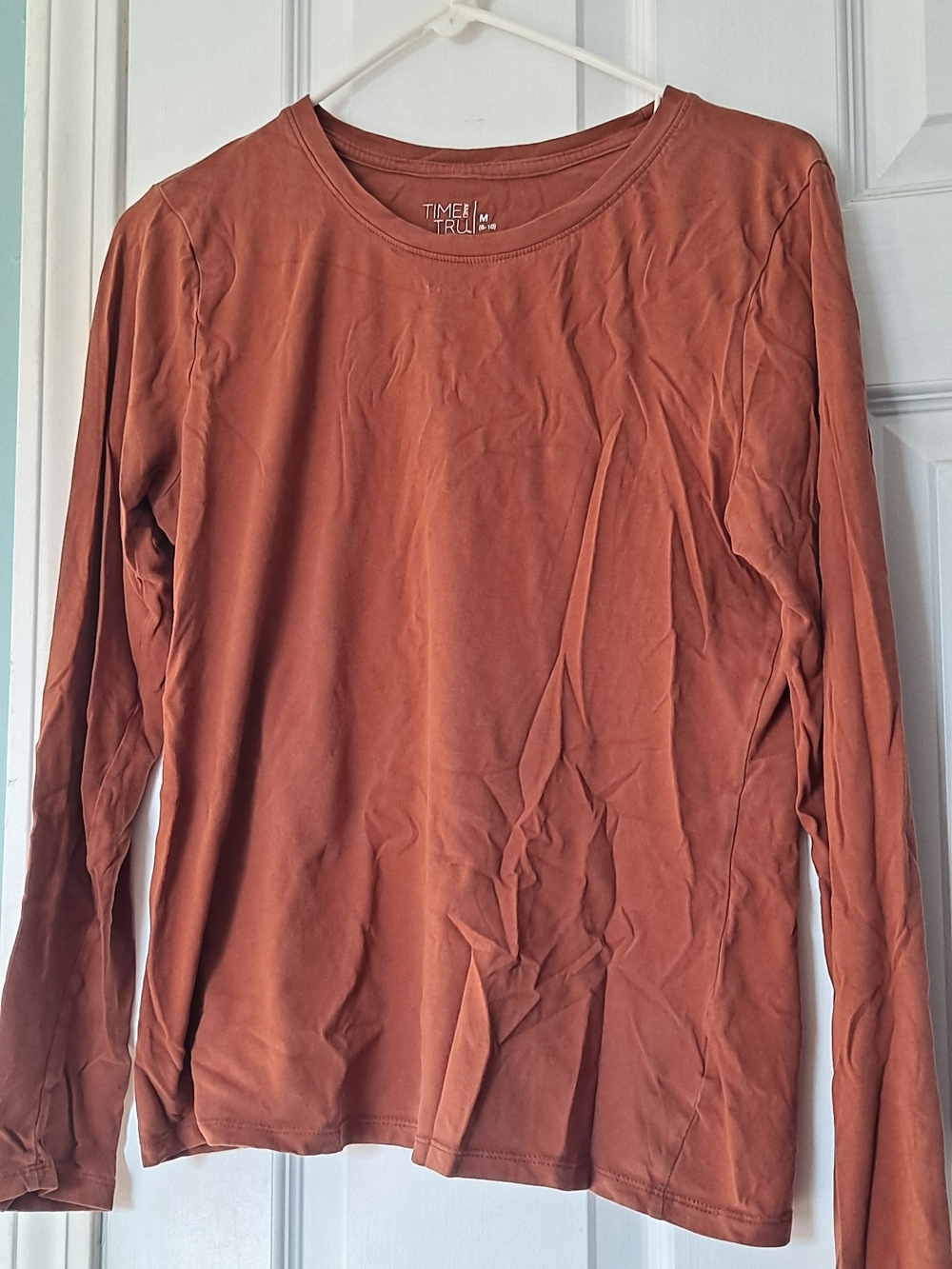 Time and Tru Women's Rust Long-Sleeve Crew Neck Top